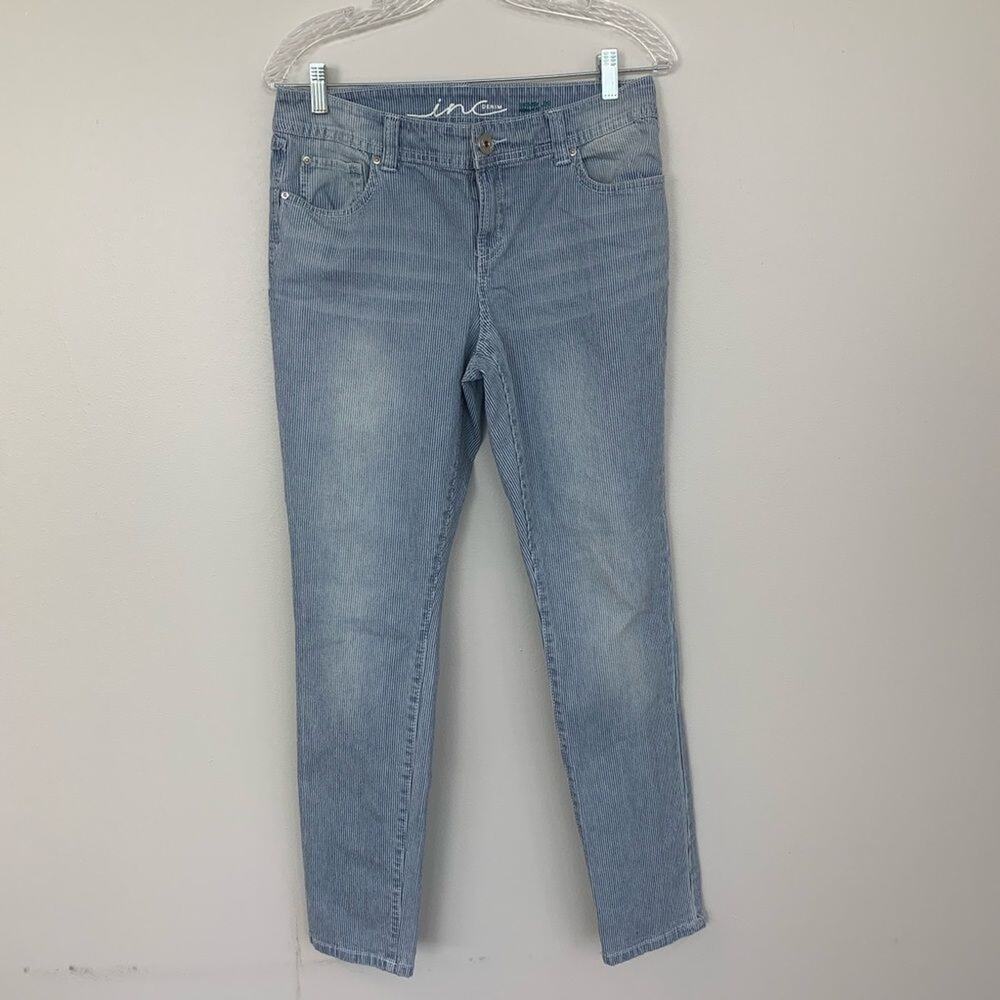 Women’s blue and white striped jeans